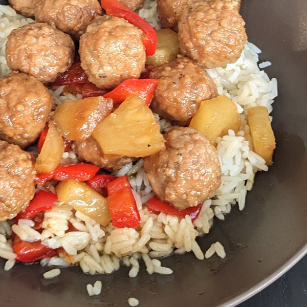 Rosy Cheeks Maple Bourbon Hawaiian Meatballs in the Instapot