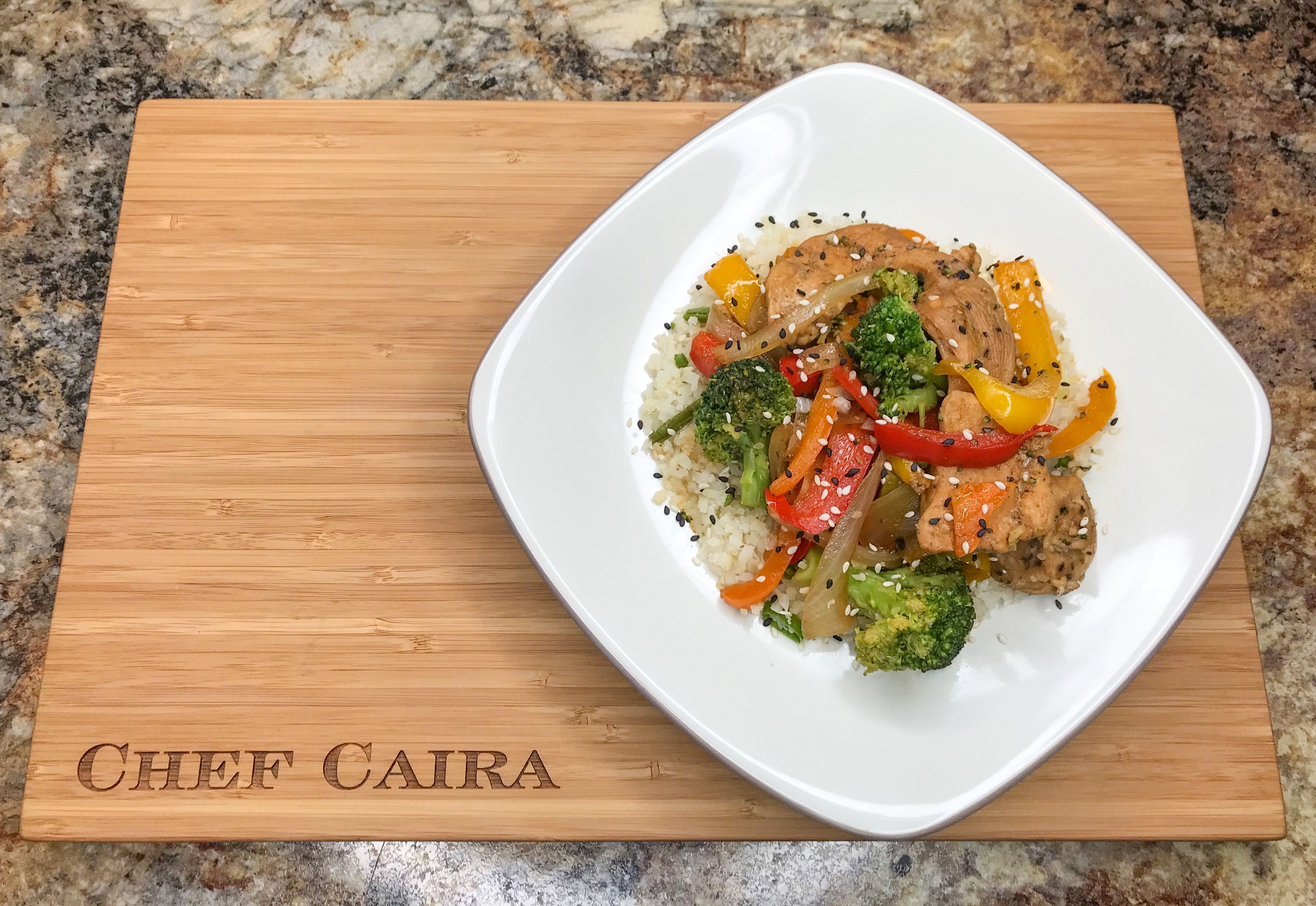 Chef Caira's Sesame Chicken Over Cauliflower Rice