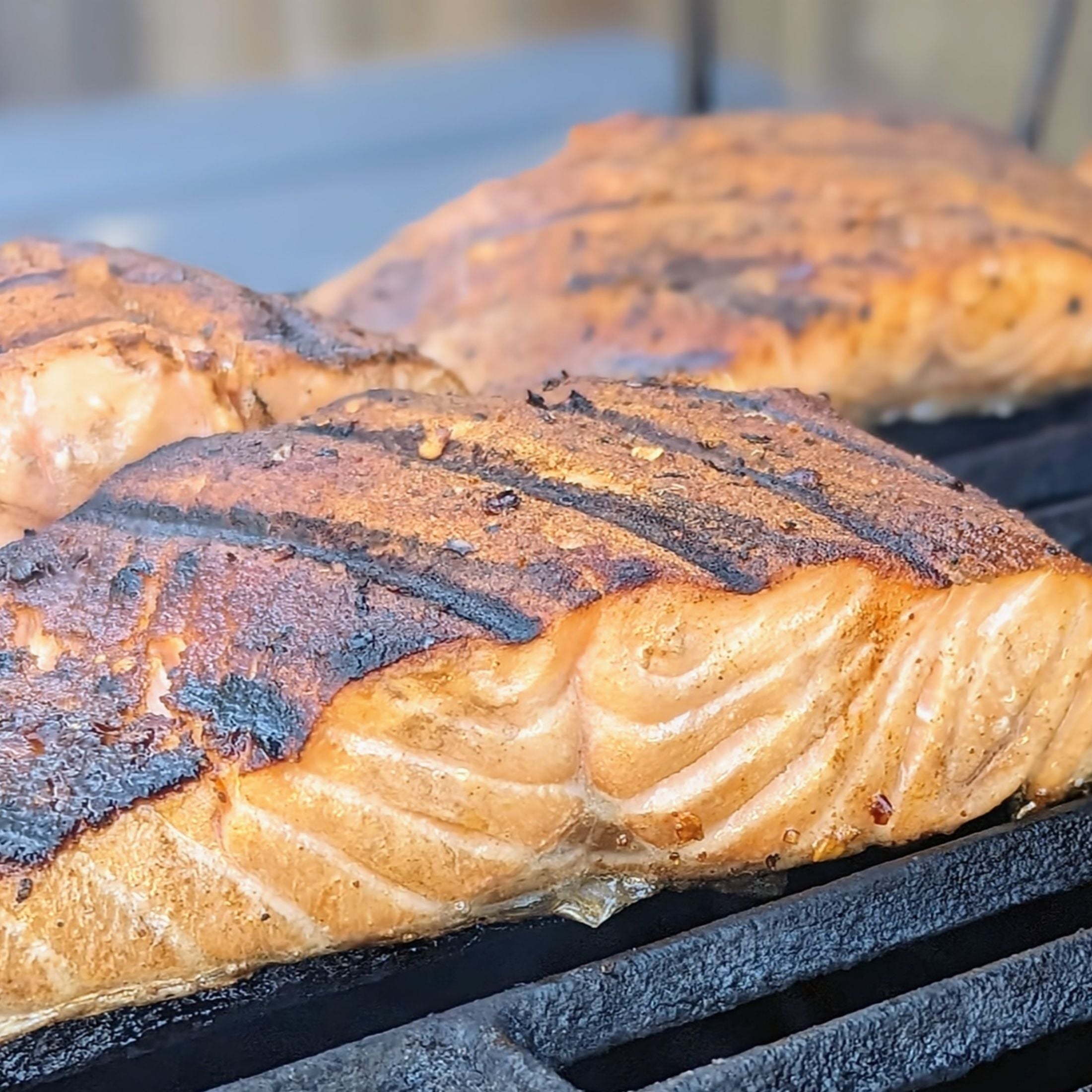 Nicely seasoned fish on the grill