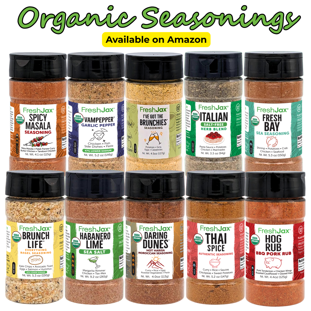 FreshJax Organic Seasonings (Available on Amazon)