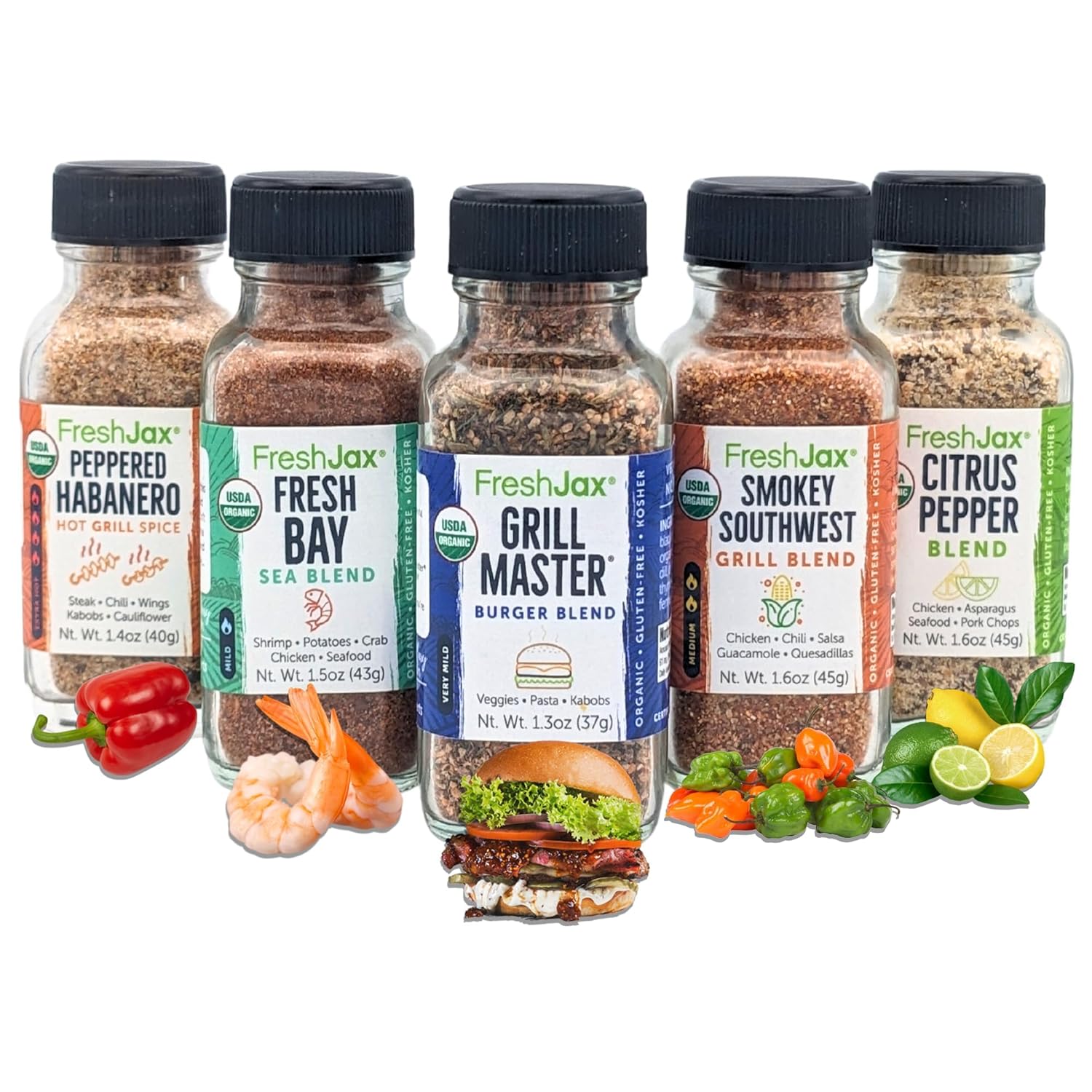 Organic Grill Seasonings Sampler – 5 Spice Gift Set