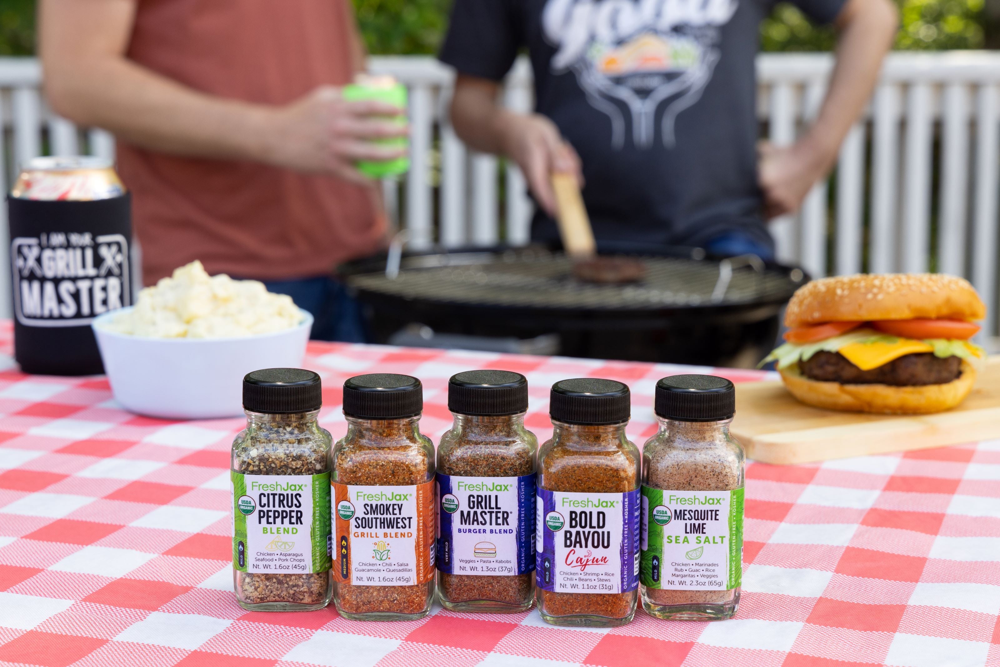 FreshJax Organic Spices Gist Set : Citrus Pepper, Smokey Southwest, Grill Master Burger, Bold Bayou, Mesquite Lime