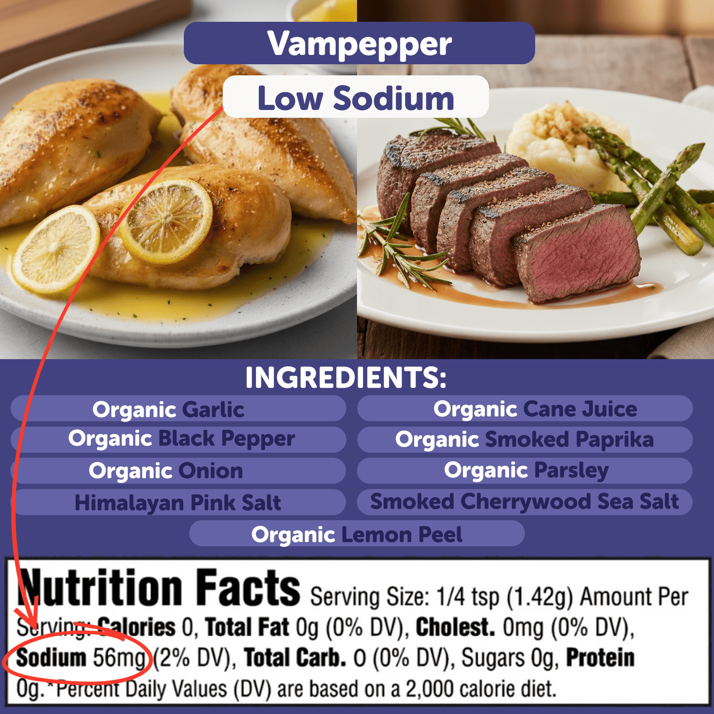 VamPepper® Garlic Pepper Blend – Low Sodium Bold & Smoky Garlic Seasoning