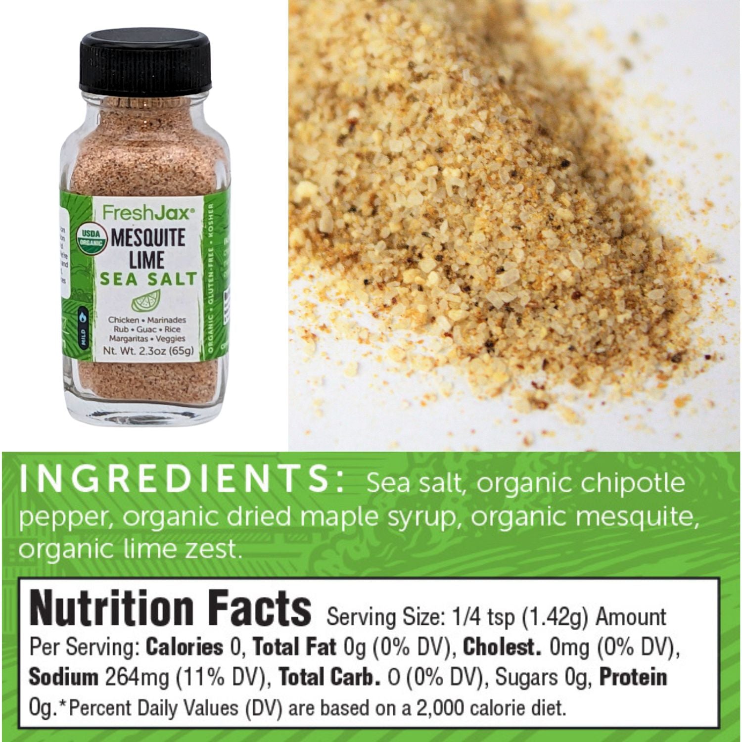 FreshJax Organic Spices Mesquite Lime Sea Salt Nutritional Information and Ingredients