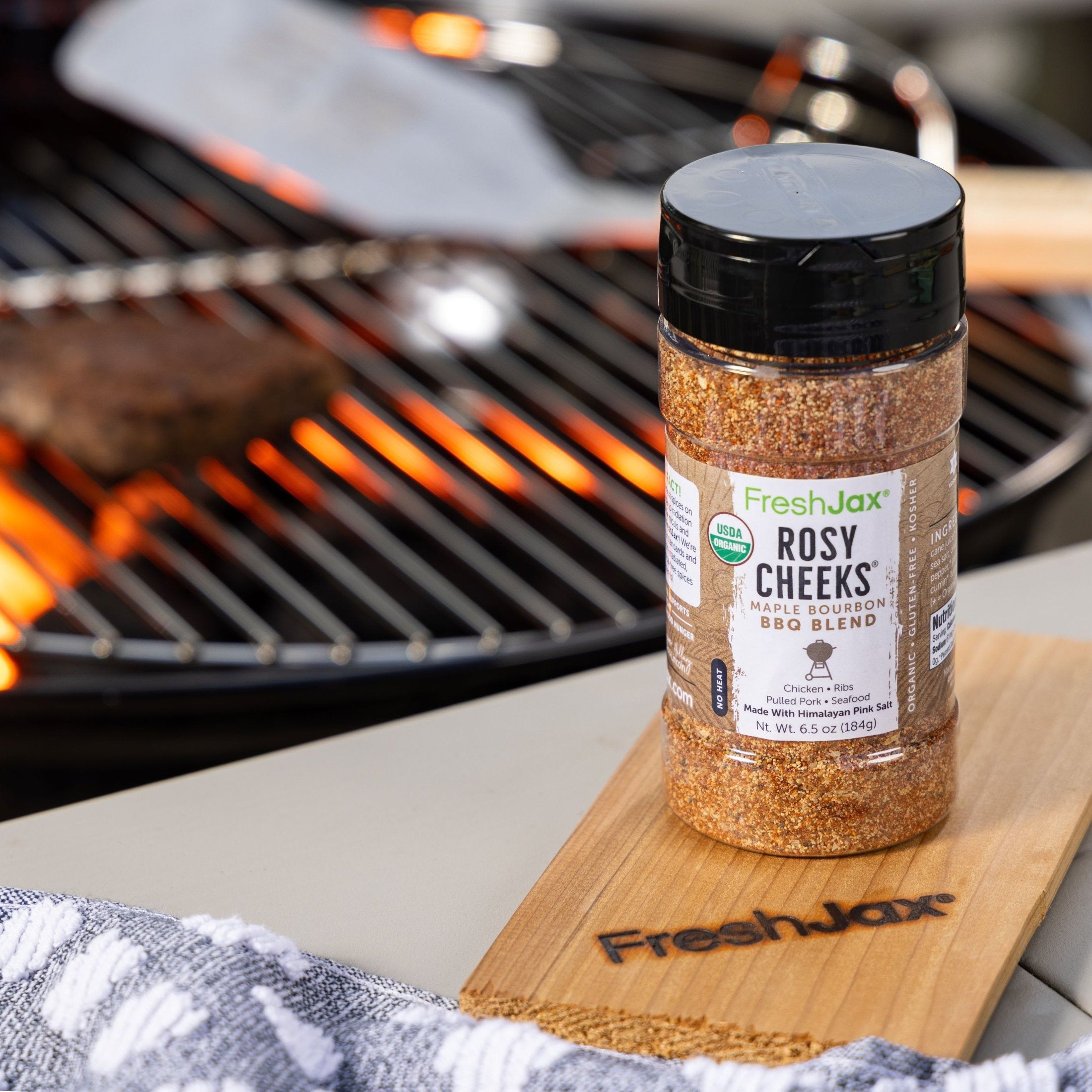 FreshJax Rosy Cheeks Maple Bourbon BBQ Rub by the grill