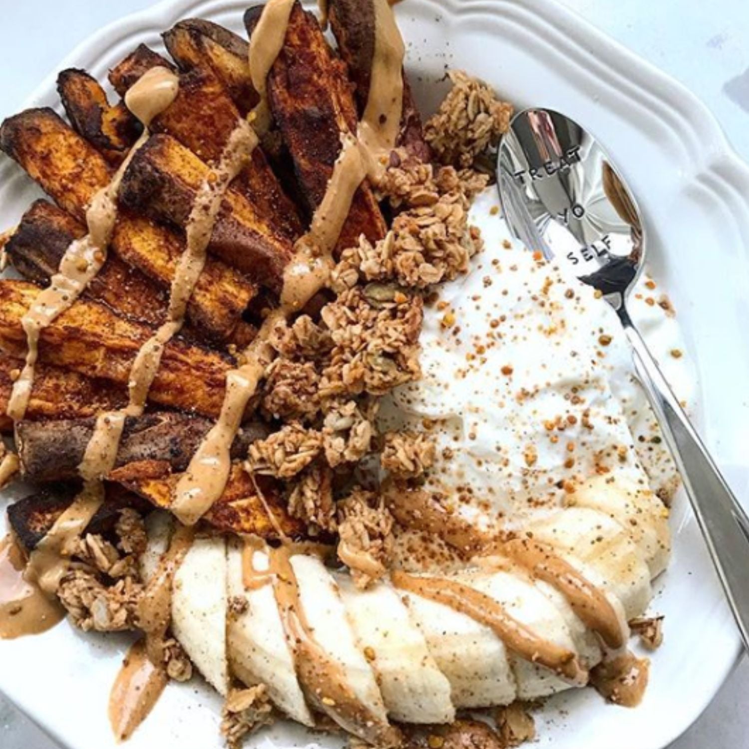 Sweet Potato Fries Banana and Whipped Cream covered in FreshJax Maple Cinnamon Topping