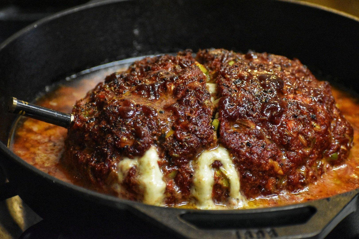Smoked Stuffed Meatloaf with melted cheese. 