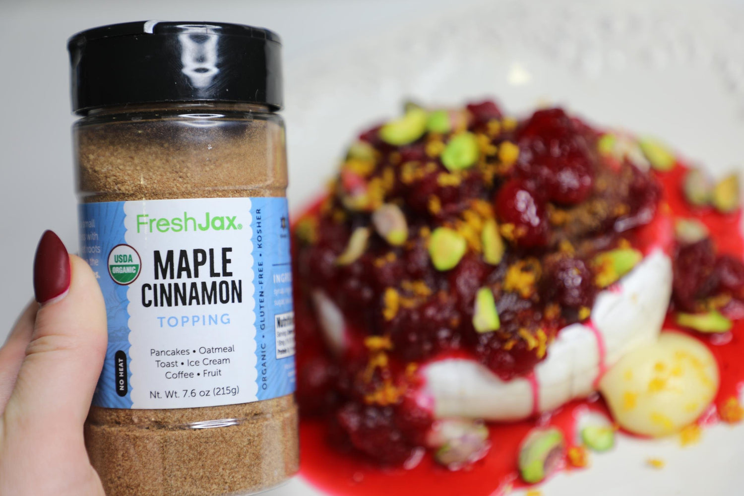 FreshJax Organic Maple Cinnamon Topping with cranberry sauce and baked brie cheese recipe