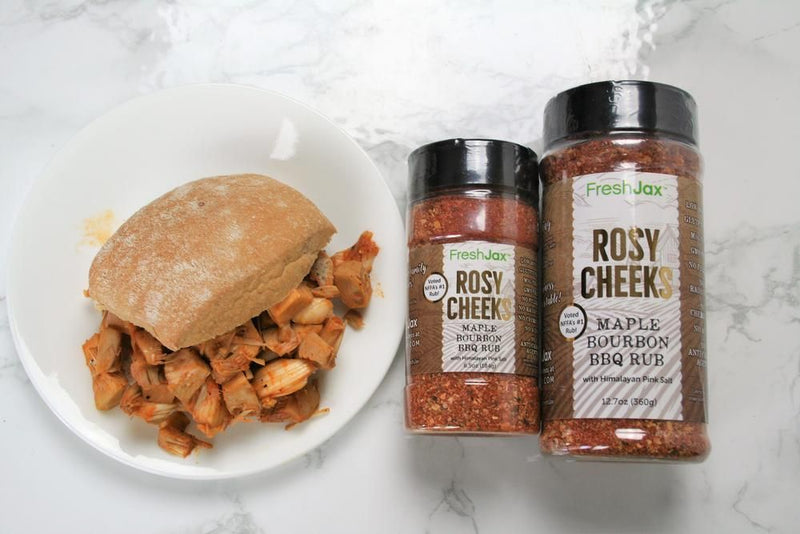 BBQ Pulled Jackfruit with FreshJax Rosy Cheeks Maple Bourbon BBQ Rub