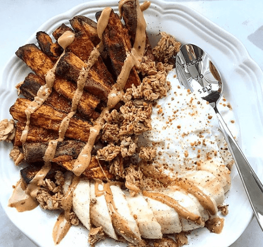 Sweet Potato Fries with whipped cream and Banana