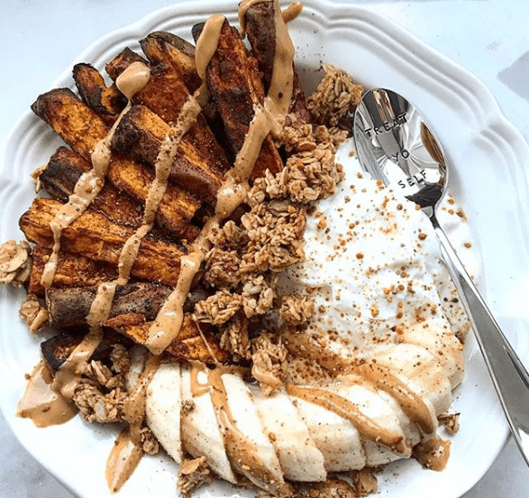 Sweet Potato Fries with whipped cream and Banana