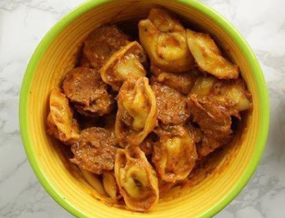 Tortellini in red sauce in a bowl