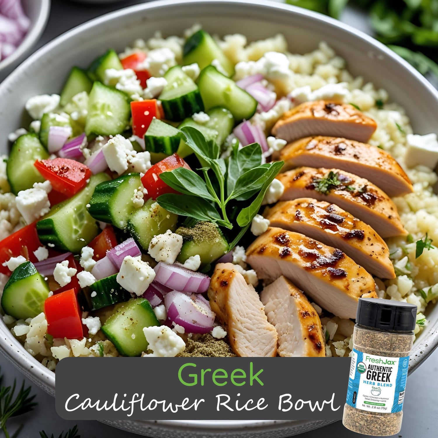 Greek Cauliflower Rice Bowl