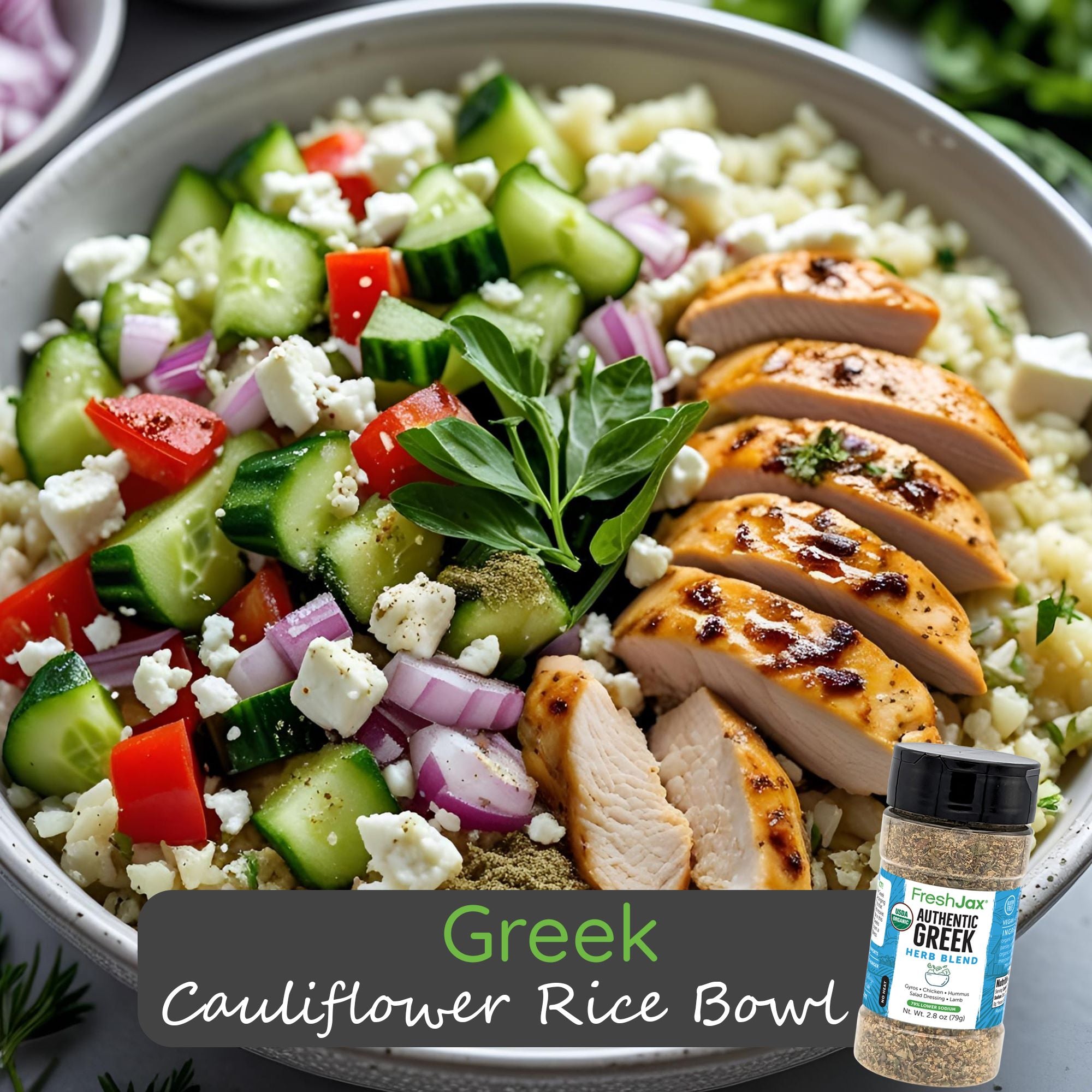 Greek Cauliflower Rice Bowl