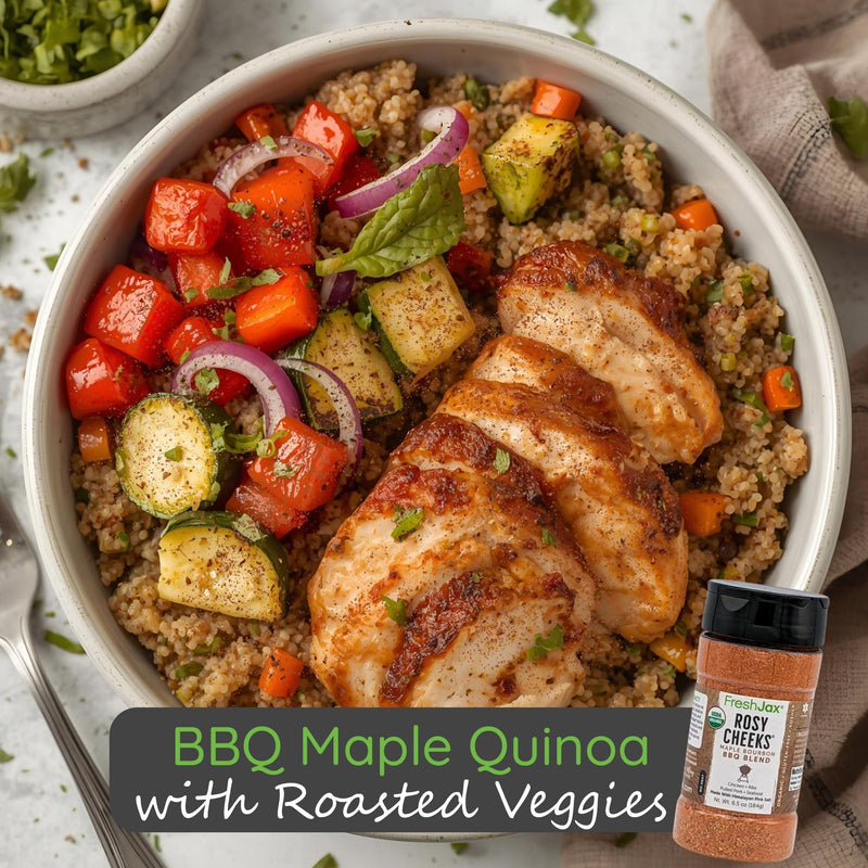Maple BBQ Quinoa with Roasted Veggies
