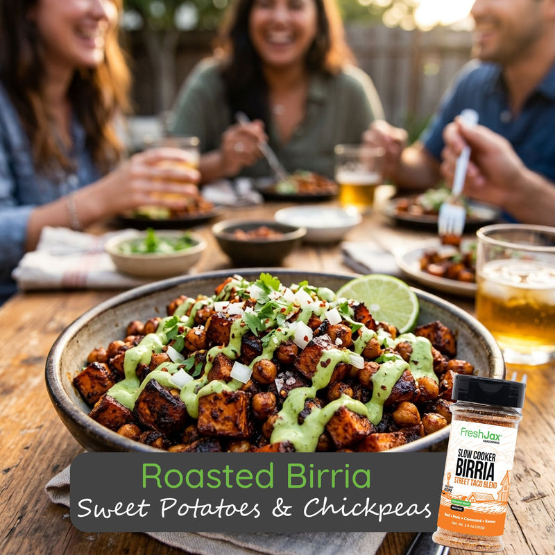 Roasted Birria Sweet Potatoes & Chickpeas