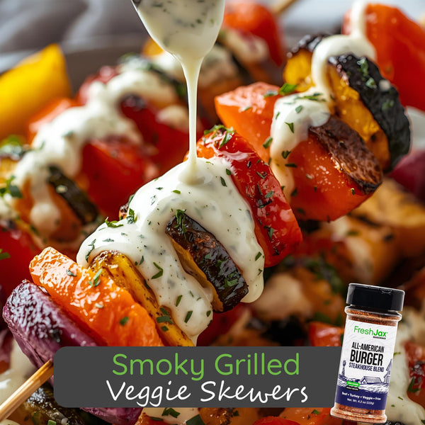 Smoky Grilled Veggie Skewers with Citrus Pepper Herb Ranch