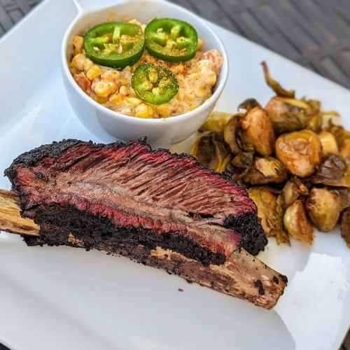 Coffe Rubbed Ribs with Brussel sprouts and creamed sorn