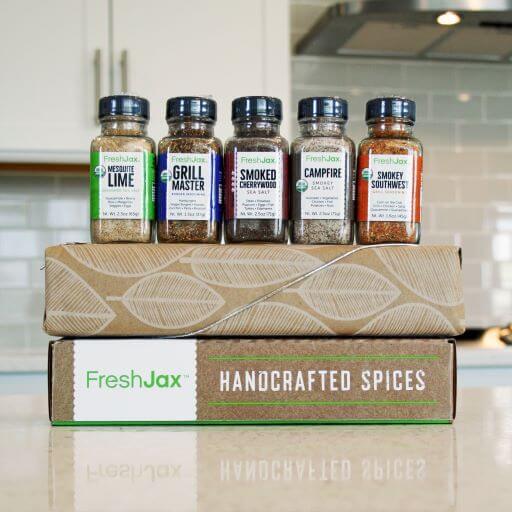 FreshJax organic spices smoked spices gift set with brown leaf wrapping paper