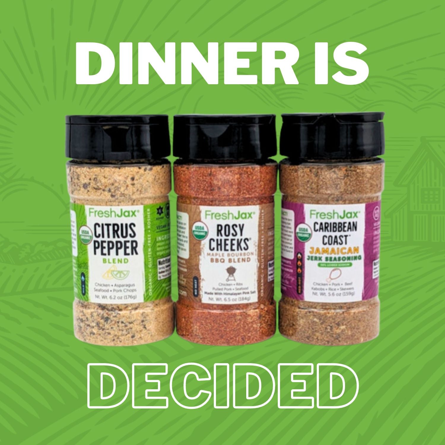 FreshJax Organic Spices 3 Large Bottles of Seasoning
