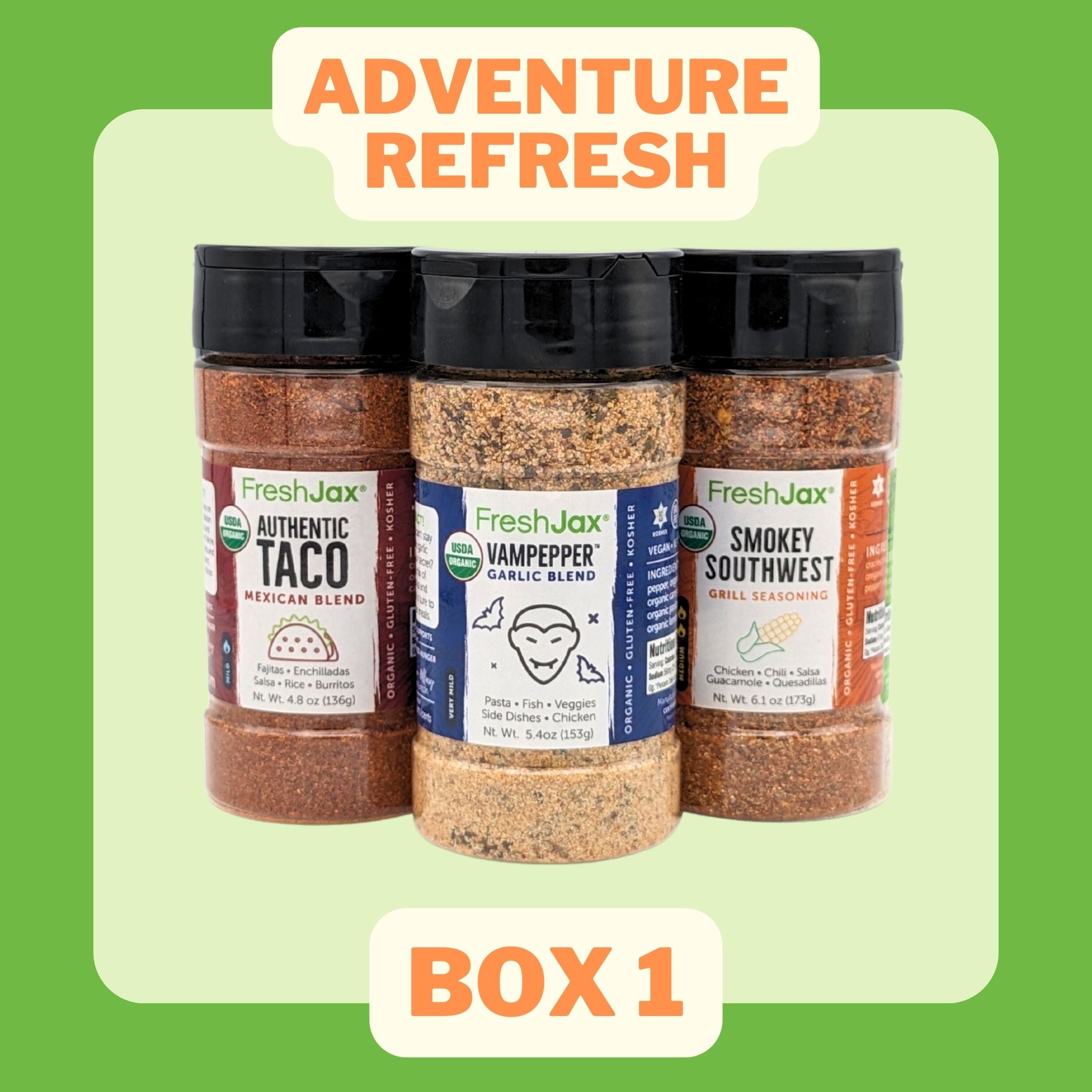 Adventure ReFresh Box 1 : Taco Seasoning, Vampepper Garlic Blend, Smokey Southwest