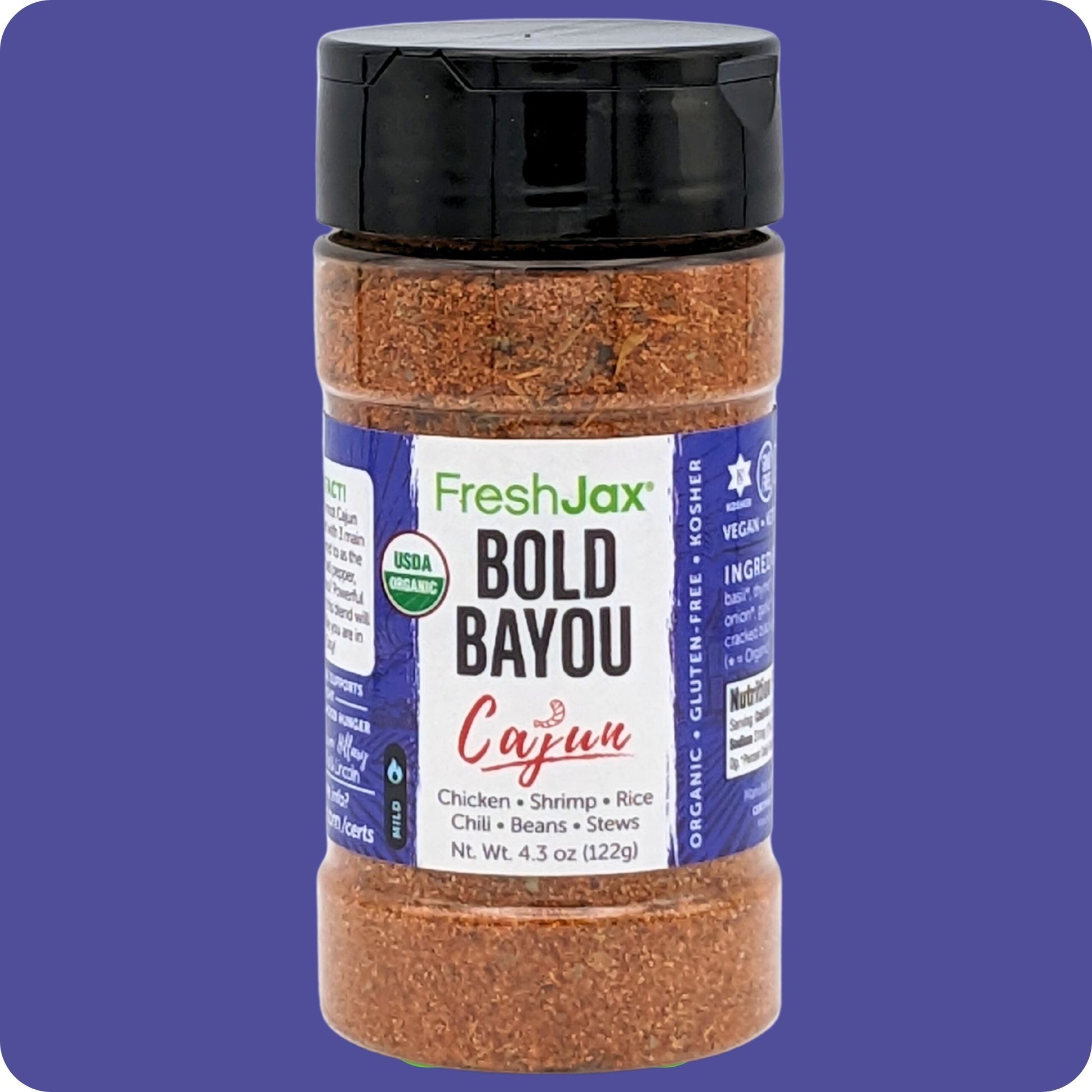 FreshJax Organic Spices Bold Bayou Cajun Seasoning Large Bottle