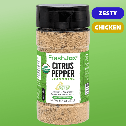 FreshJax Organic Citrus Pepper Seasoning – Low Sodium Lemon & Pepper Blend