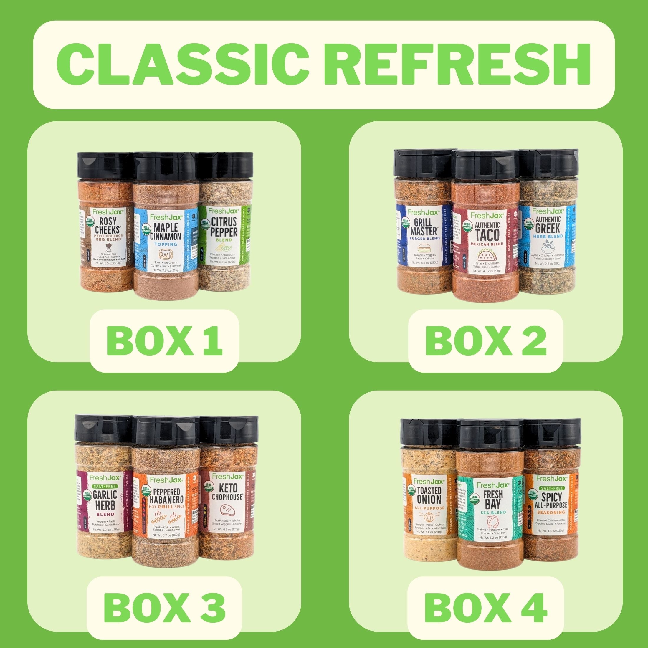 FreshJax Classic ReFresh Box Contents for Boxes 1-4
