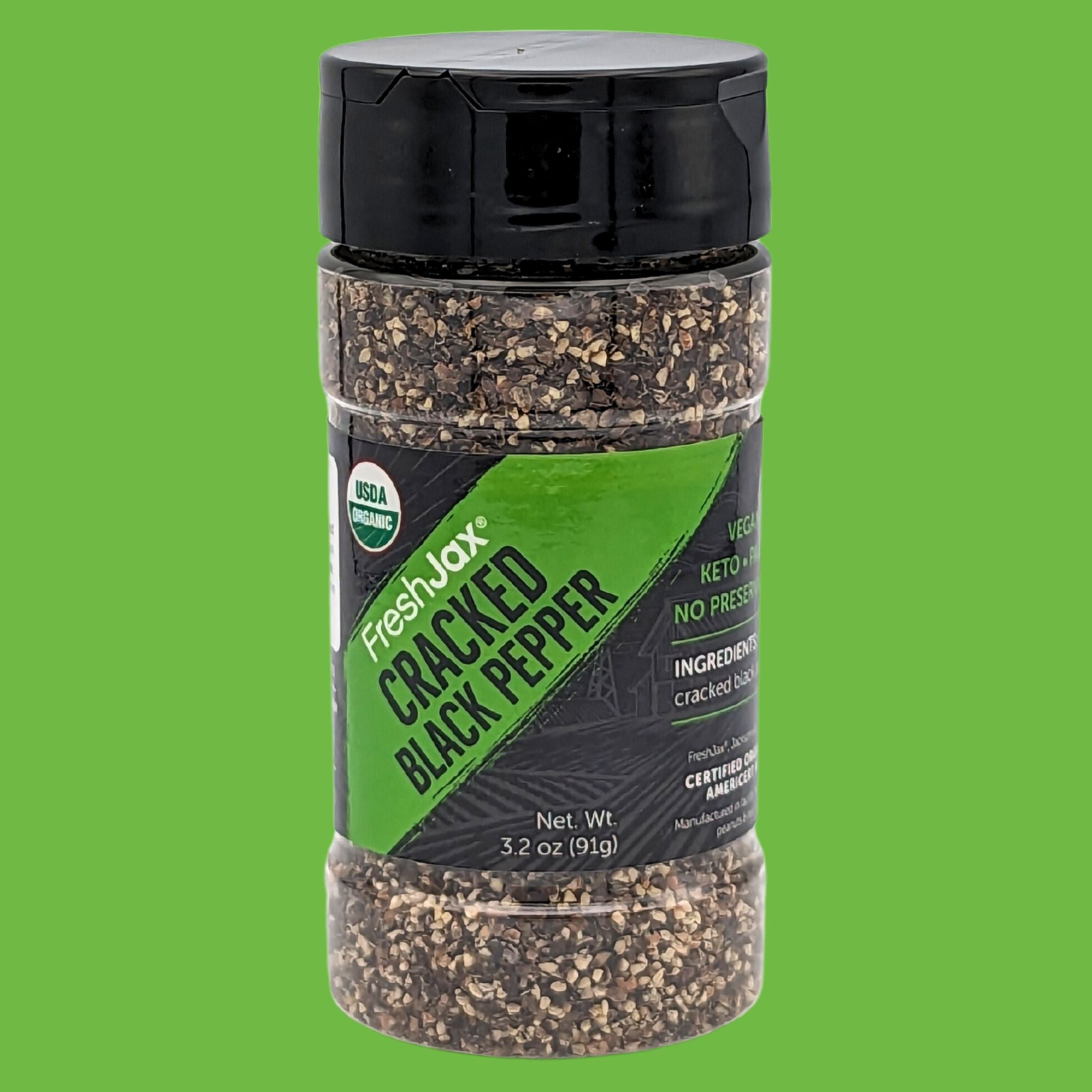 Freshjax Organic Spices (Certified Organic Cracked Black Pepper - Large bottle)
