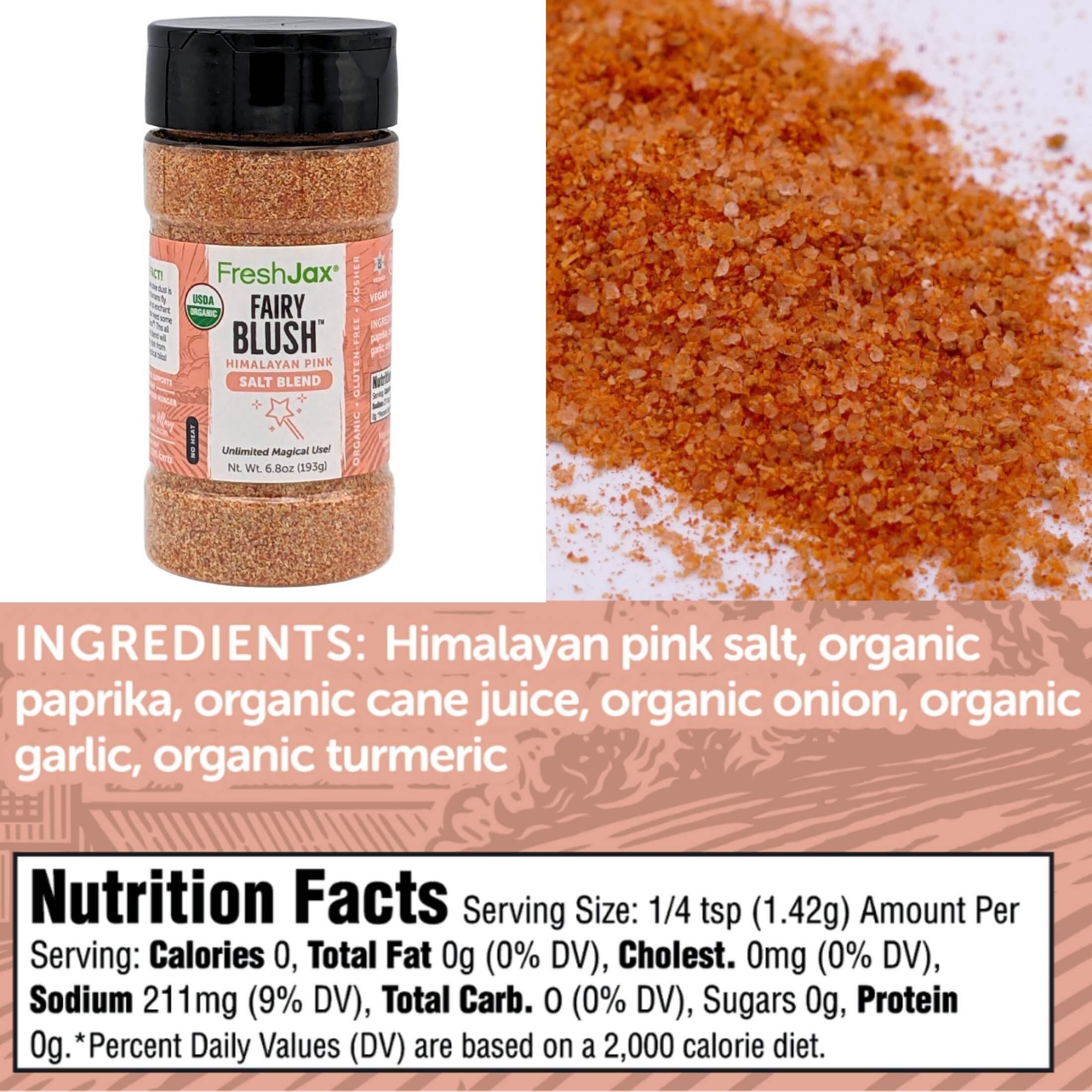 FreshJax Organic Spices Fairy Blush Himalayan Pink Salt Blend Ingredients and Nutritional Information