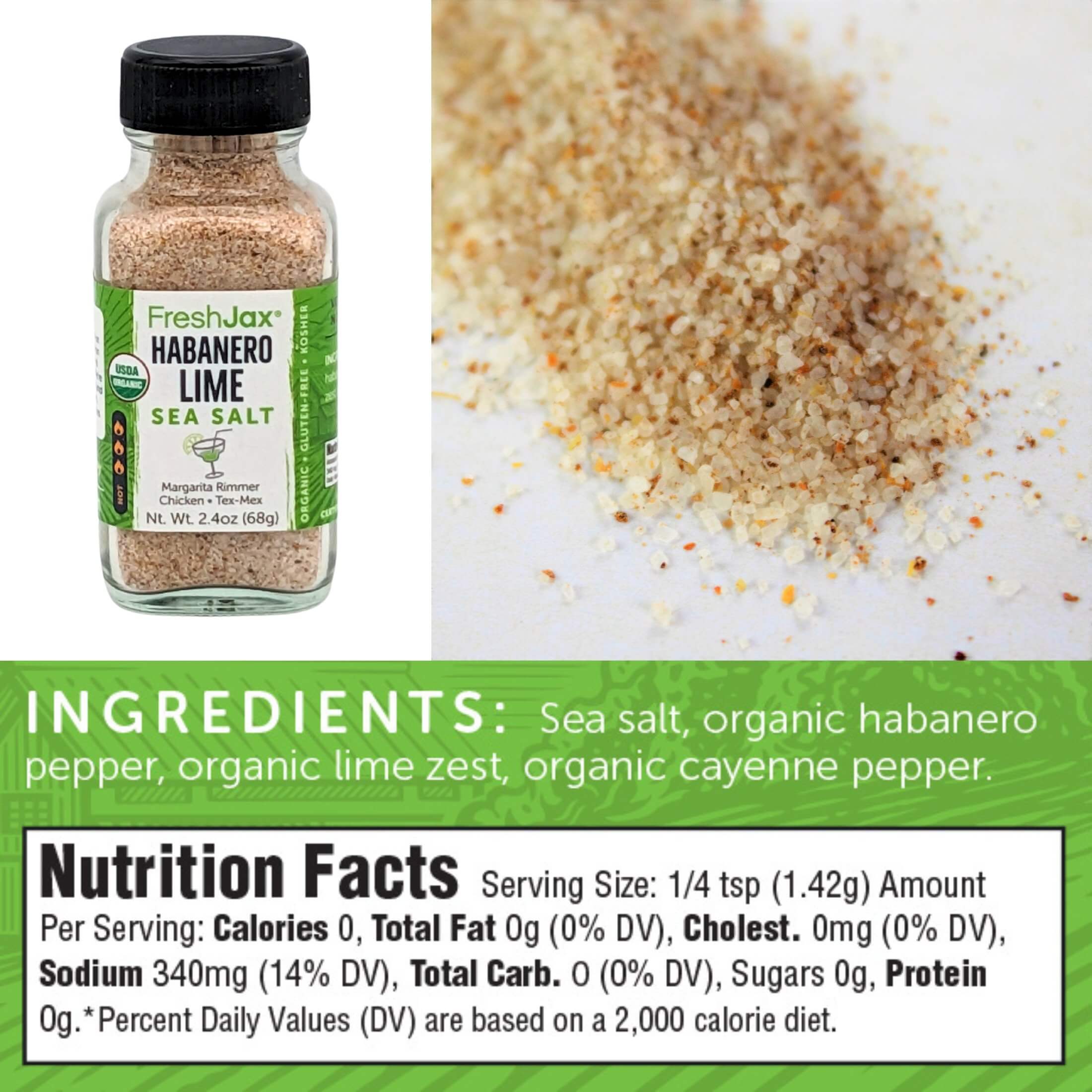 FreshJax Organic Spices Habanero Lime Sea Salt Ingredients and Nutritional Information