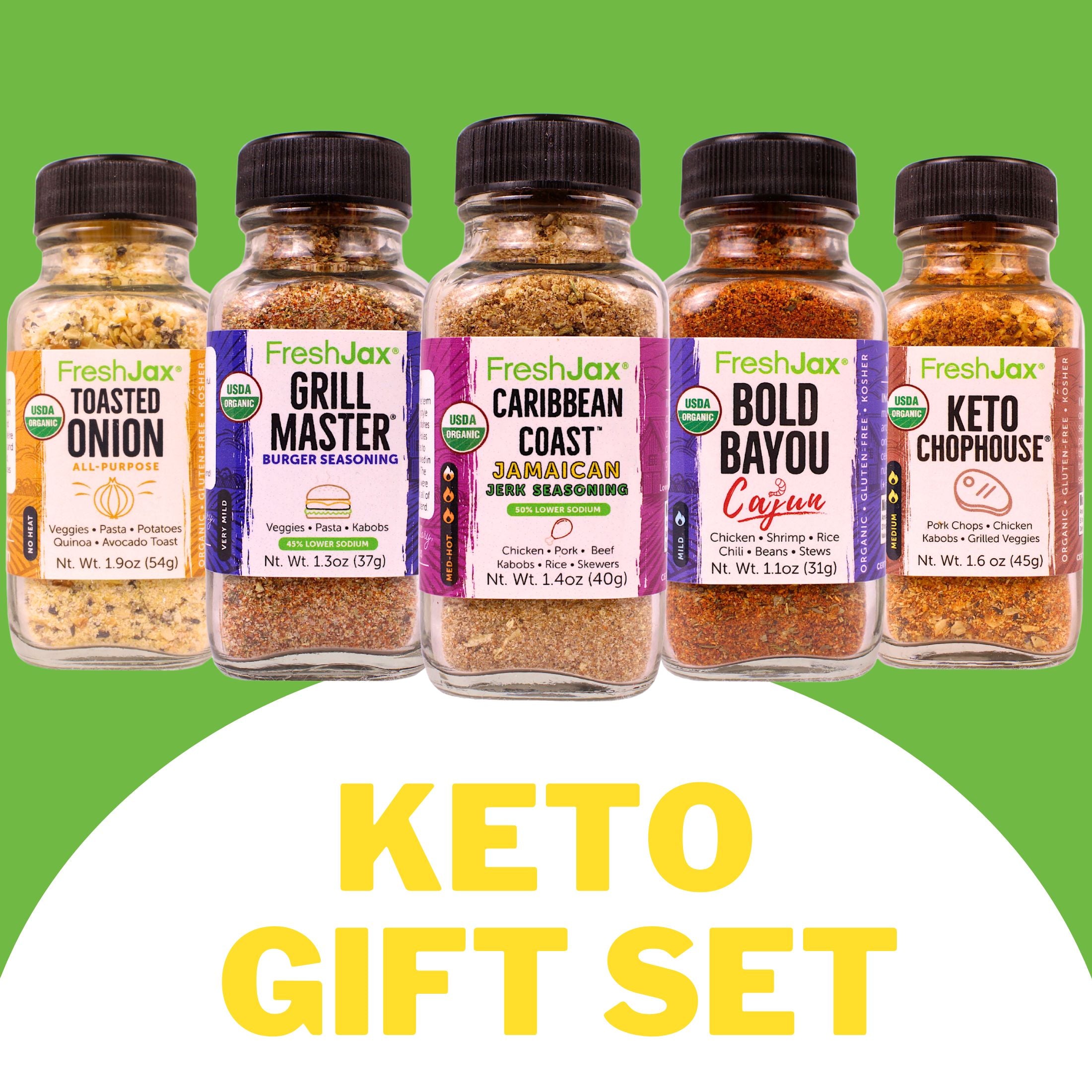 FreshJax Organic Keto Spices Gift Set - 5 Sampler Sized Bottles