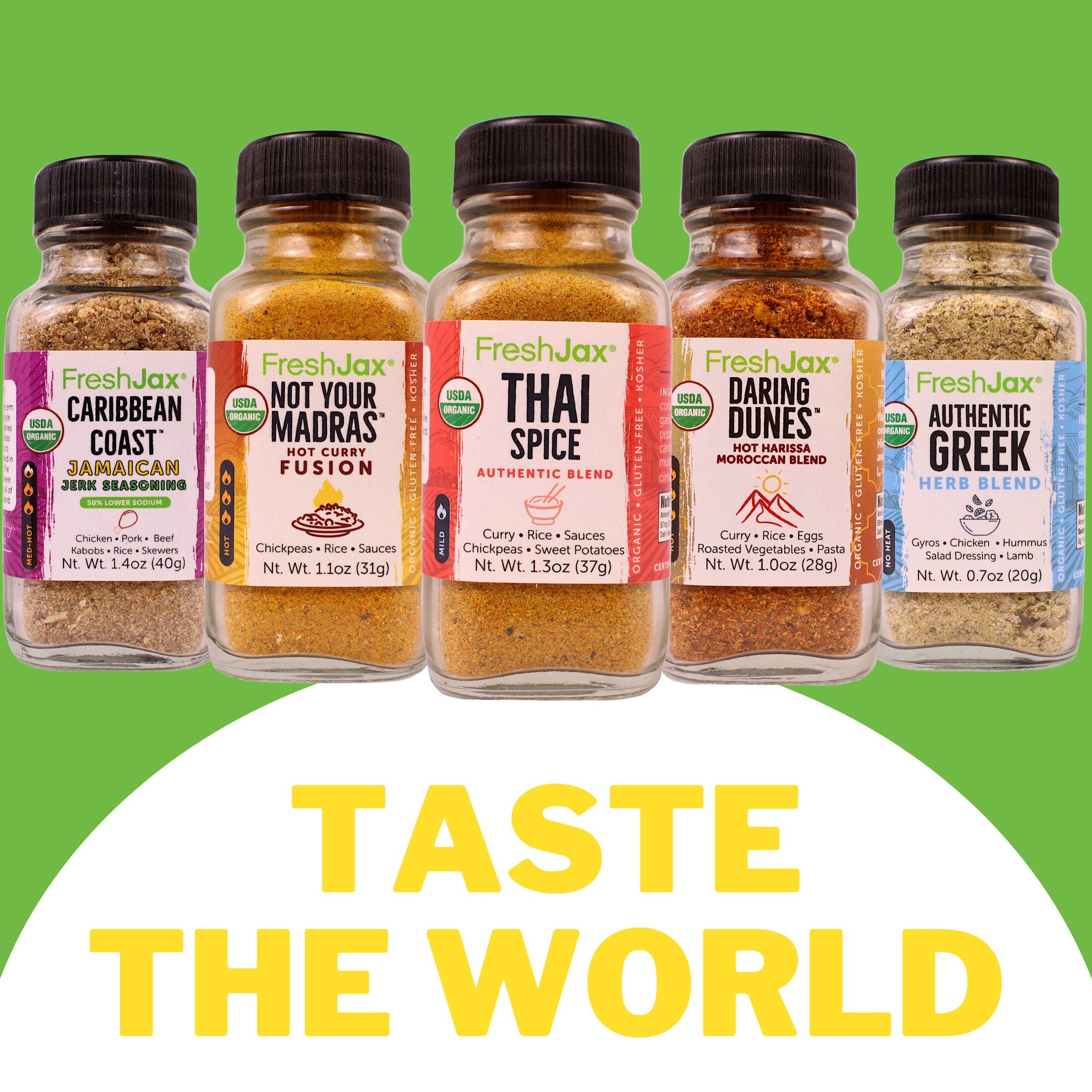FreshJax Organic Spices Taste the World International Seasonings Gift Set