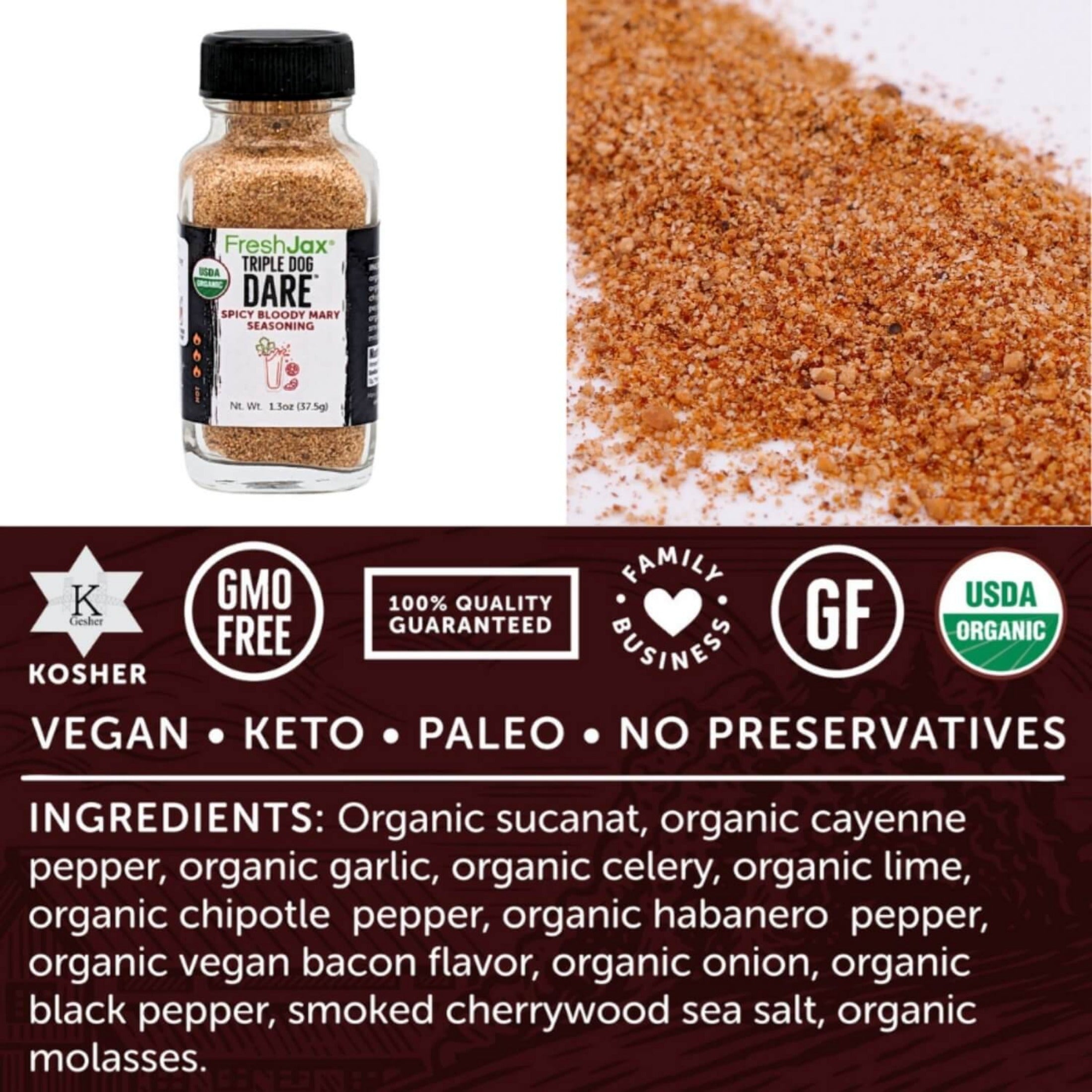 FreshJax Organic Spices Triple Dog Dare Bloody Mary Seasoning Ingredients and Nutritional Information