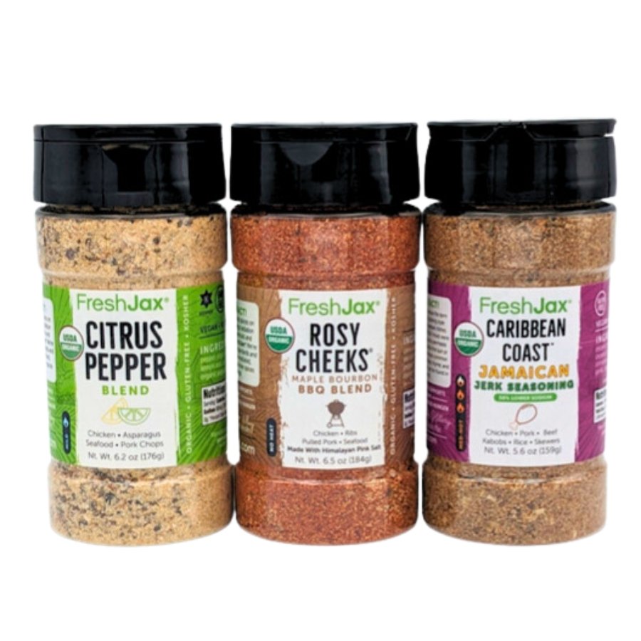 Gift Set of 3 Seasonings : Citrus Pepper , Rosy Cheeks , Caribbean Coast Jamaican Jerk