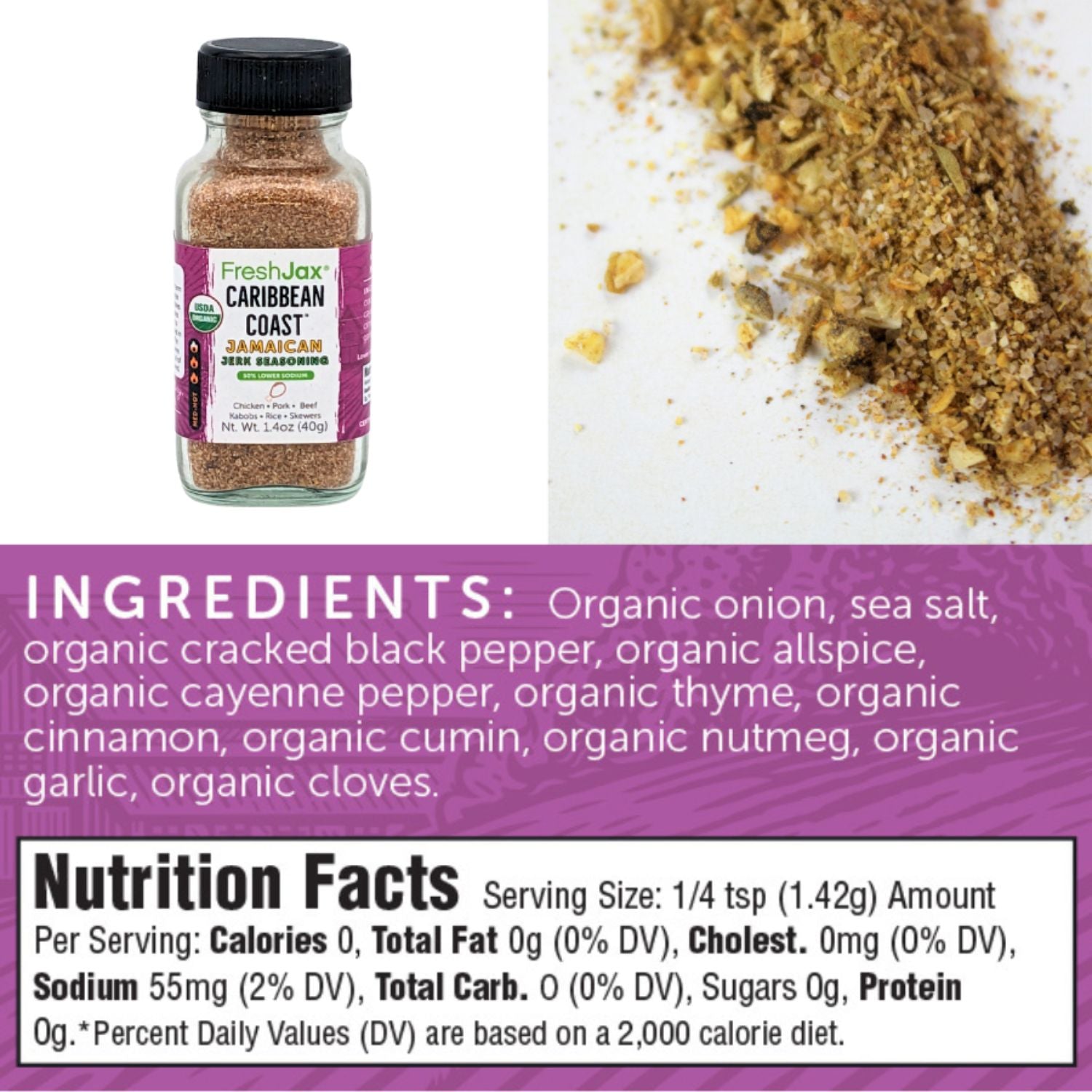 FreshJax Organic Spices Caribbean Coast Ingredients and Nutritional Information