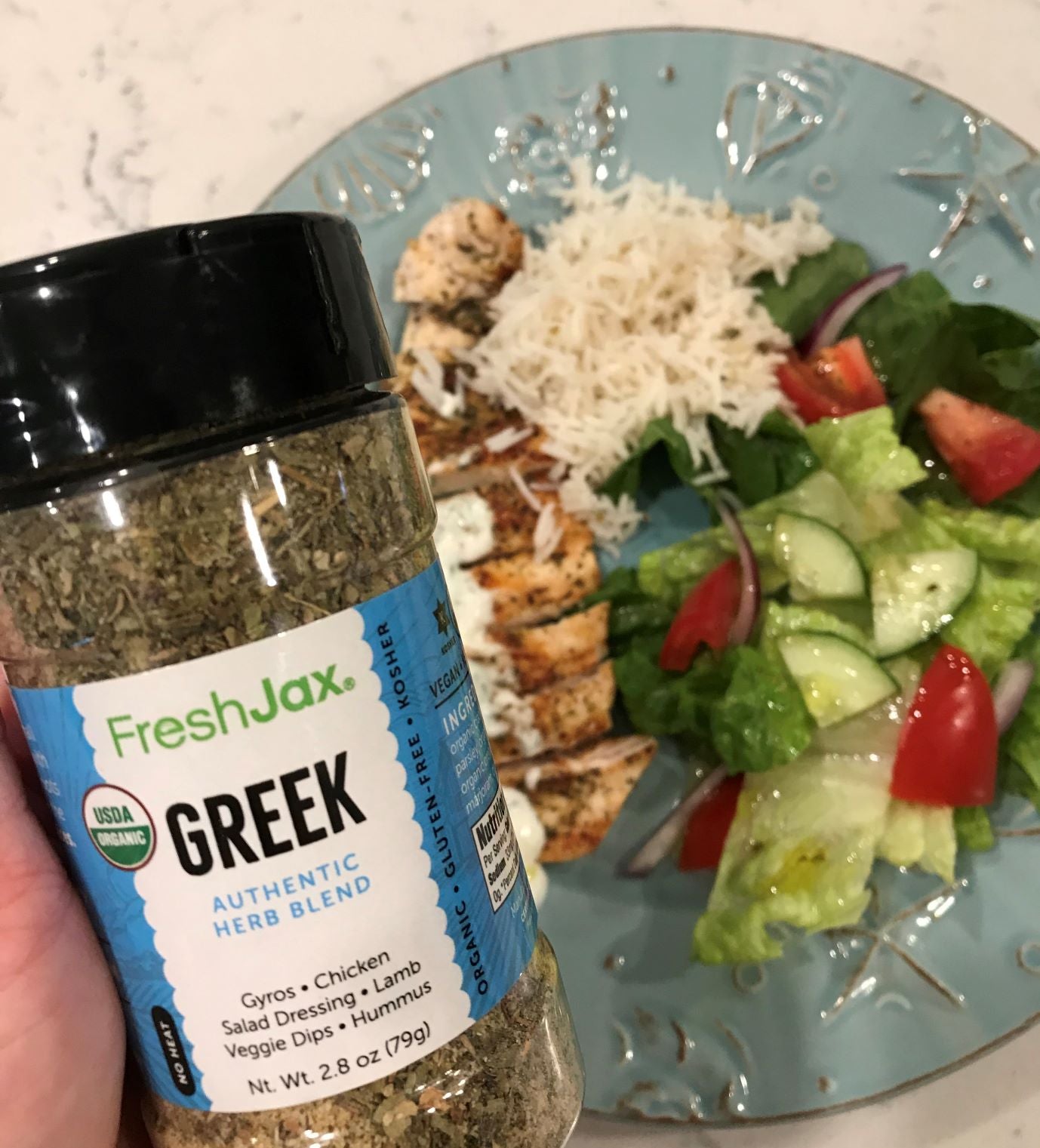 FreshJax Organic Spices Authentic Greek Herb Blend on Salad
