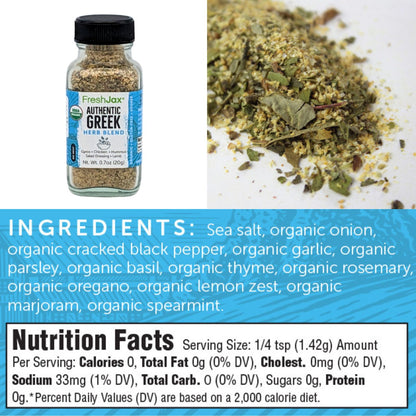 FreshJax Organic Spices Authentic Greek Seasoning Ingredients and Nutritional and Ingredient Information
