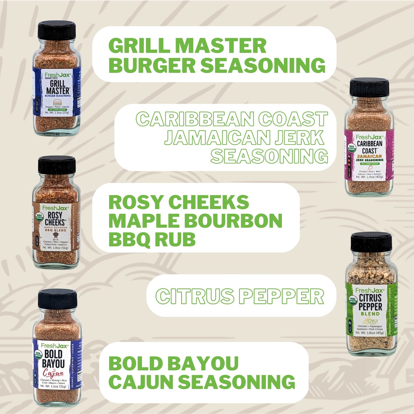 Farmers Market BBQ Seasonings Organic 5-pack Sampler