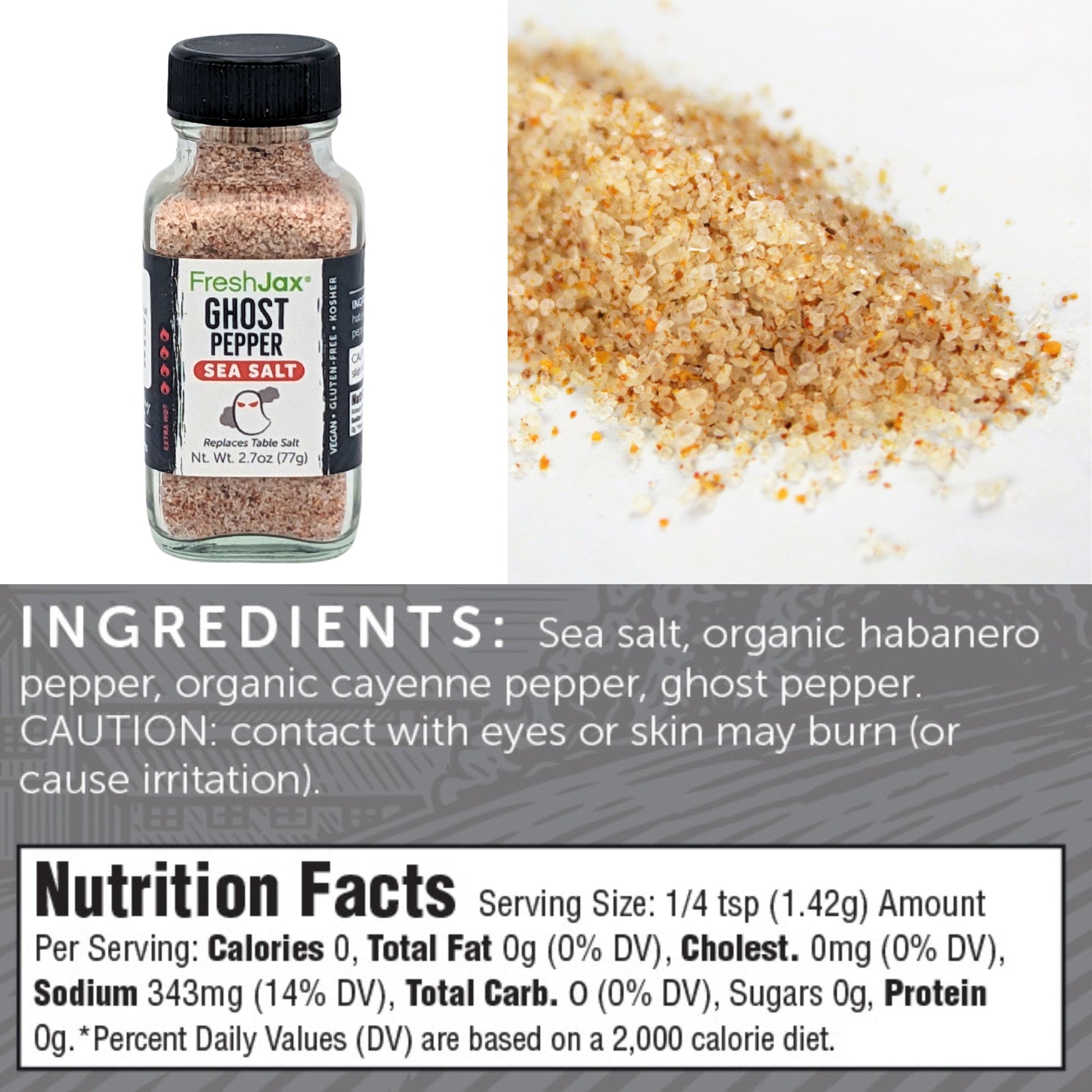 FreshJax Organic Spices Ghost Pepper Sea Salt Ingredients and Nutritional Information