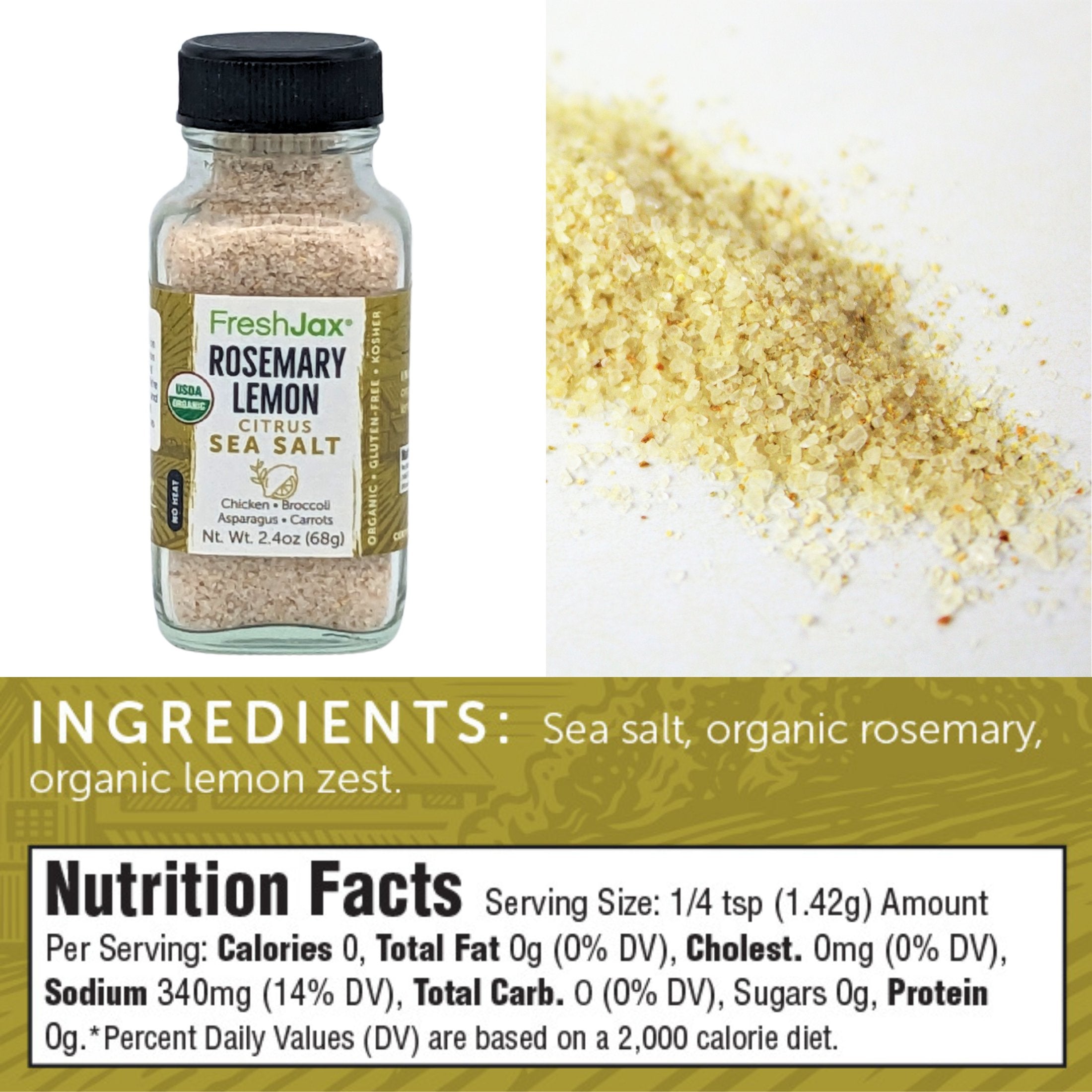 FreshJax Organic Spices Rosemary Lemon Citrus Sea Salt Ingredients and Nutritional Information