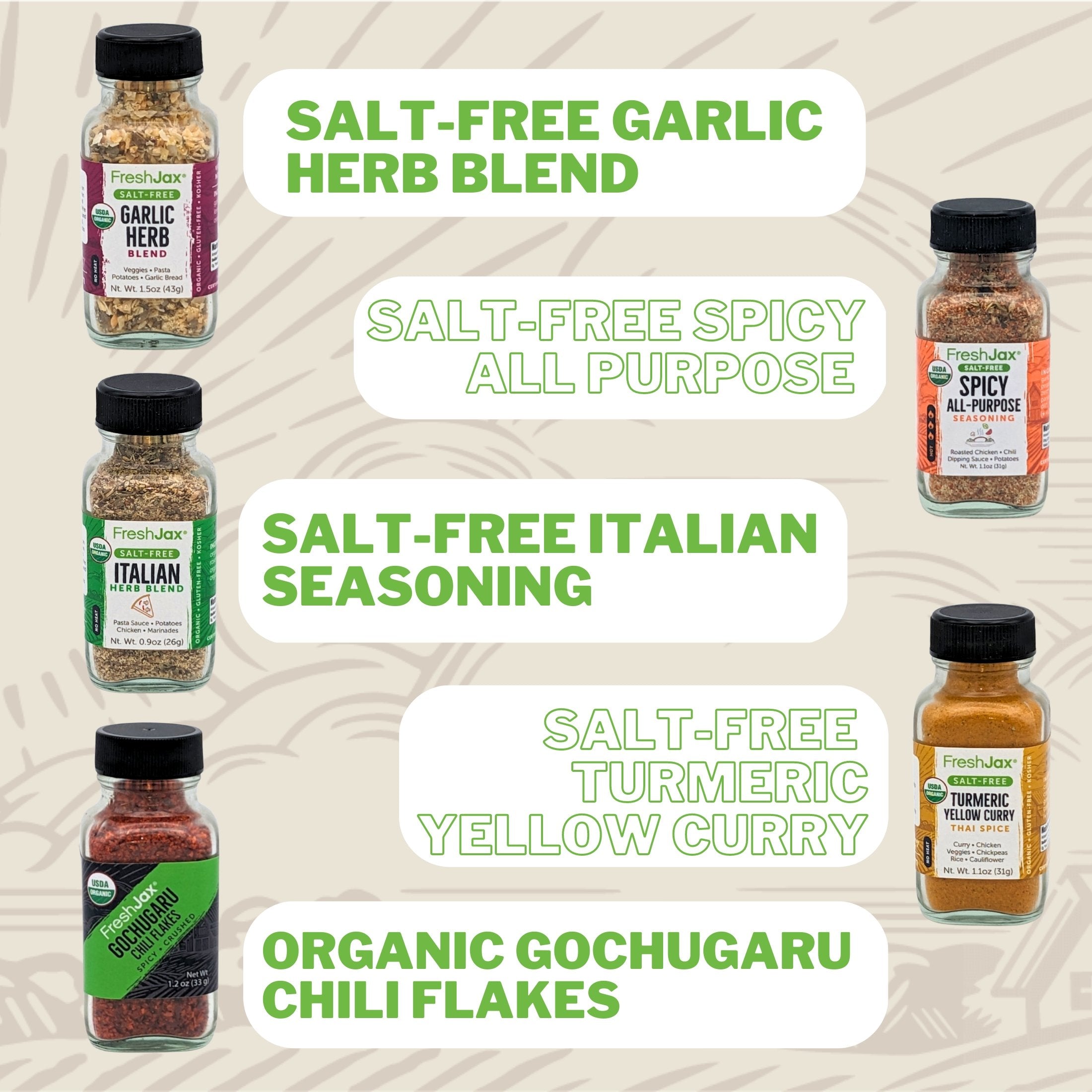 Salt Free Gift Set - 5 Sampler Sized Organic Seasonings