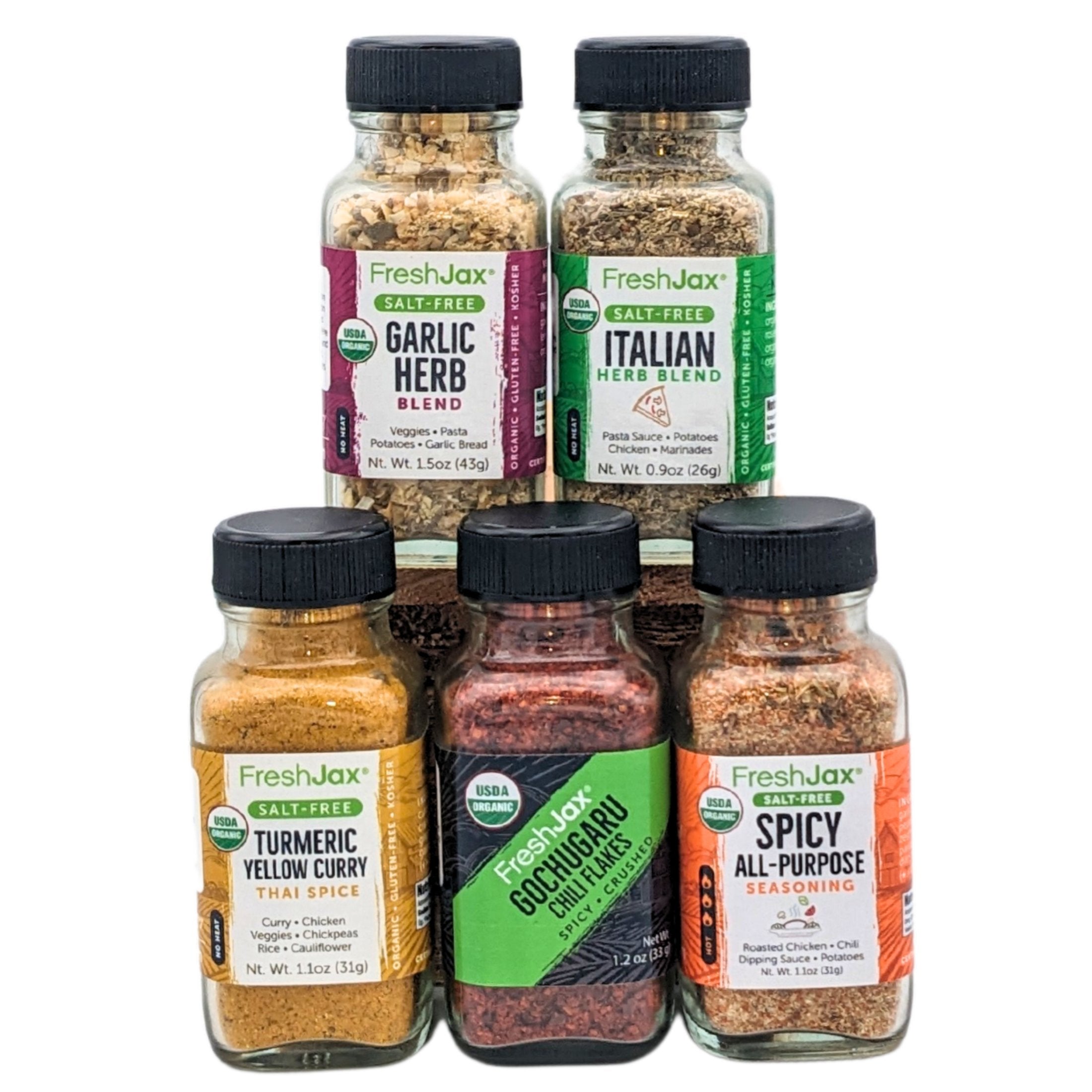 FreshJax Organic Spices Salt Free Gift Set - 5 Sampler Sized Bottles