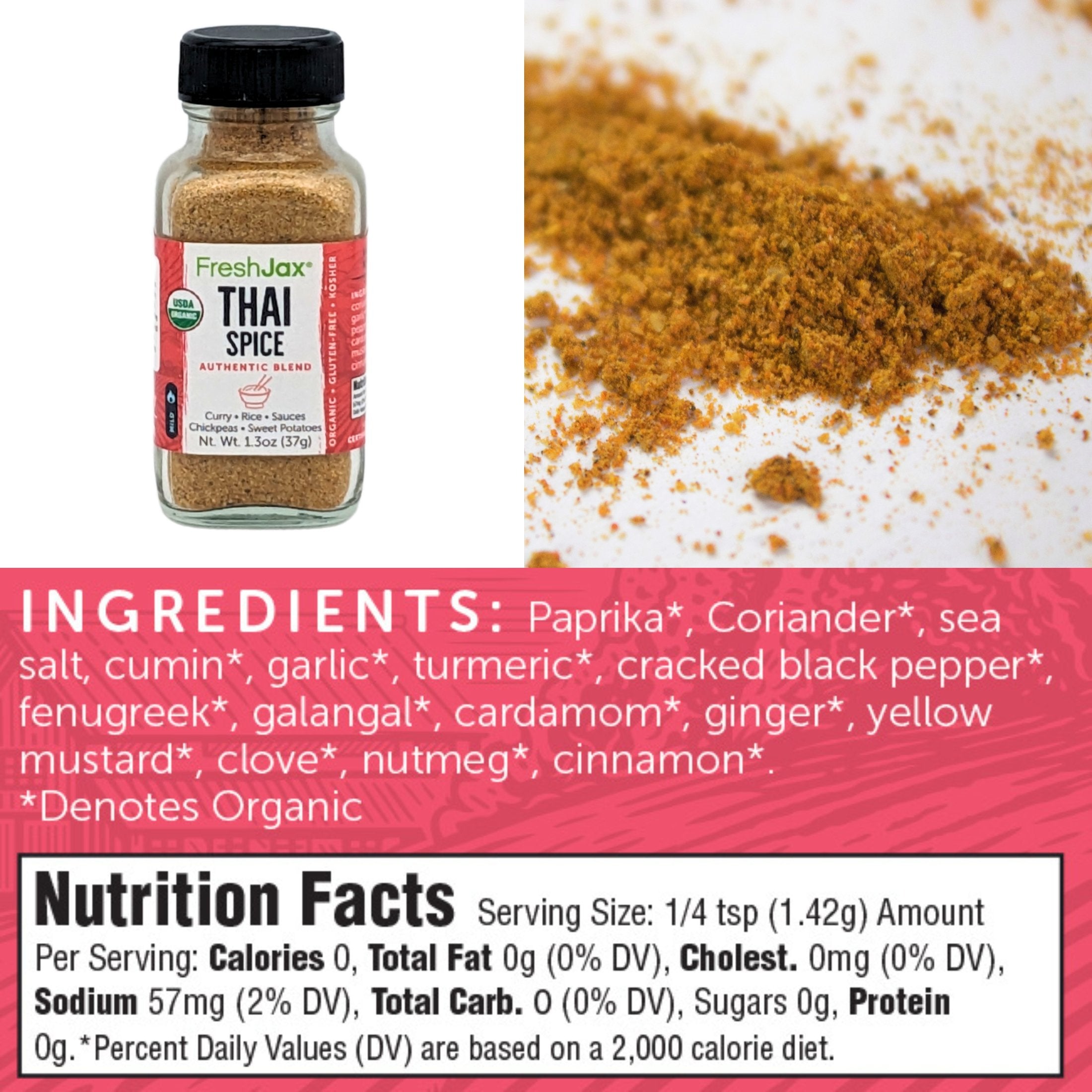 FreshJax Organic Spices Thai Spice Seasoning Blend Ingredients and Nutritional Information