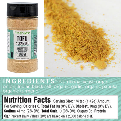 FreshJax Organic Spices Tofu Scramble Vegan Spice Mix Ingredients and Nutritional Information
