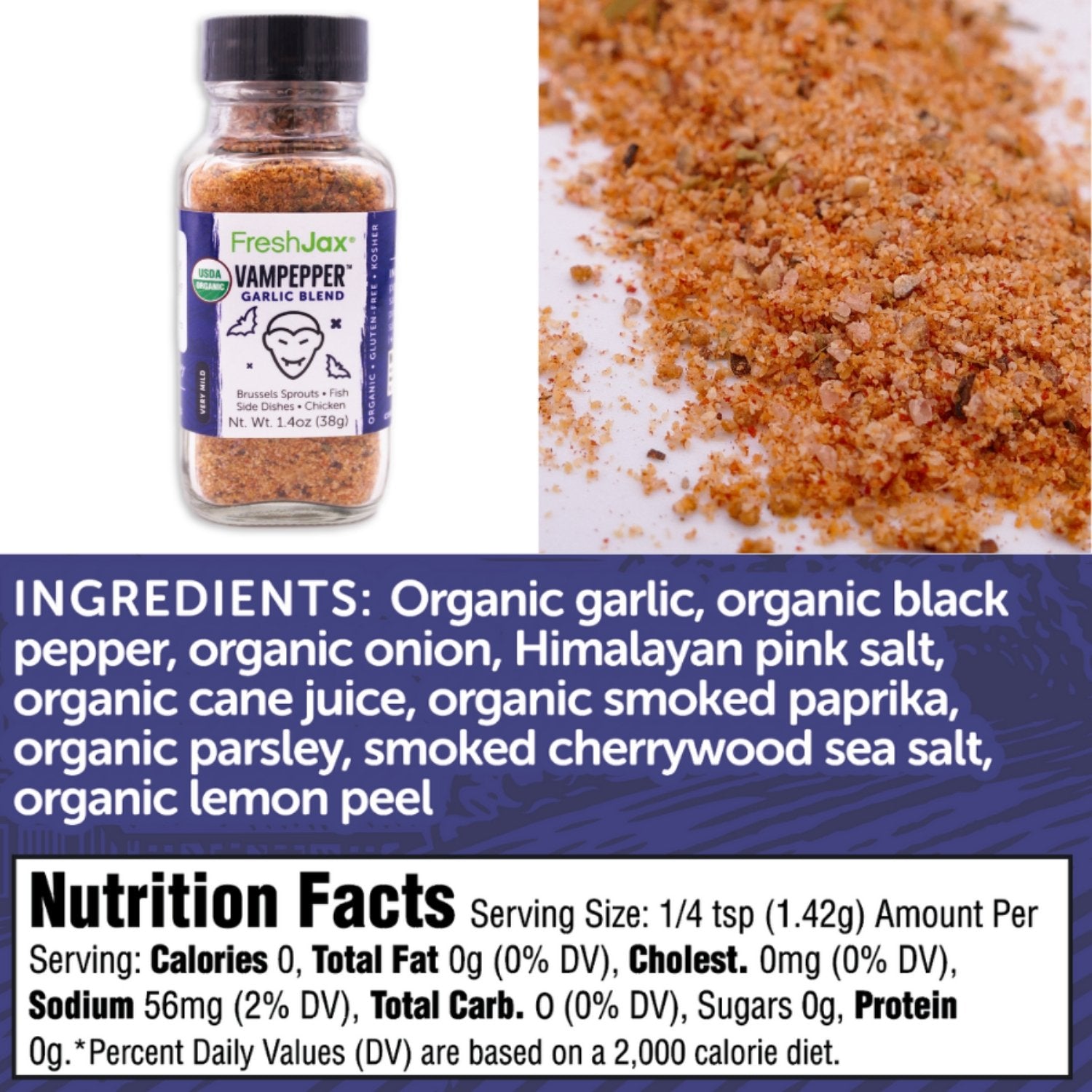 FreshJax Organic Spices Vampepper Ingredients and Nutritional Information
