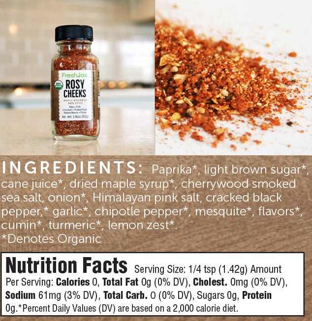 Rosy Cheeks Maple Bourbon BBQ Rub Nutritional information and ingredients