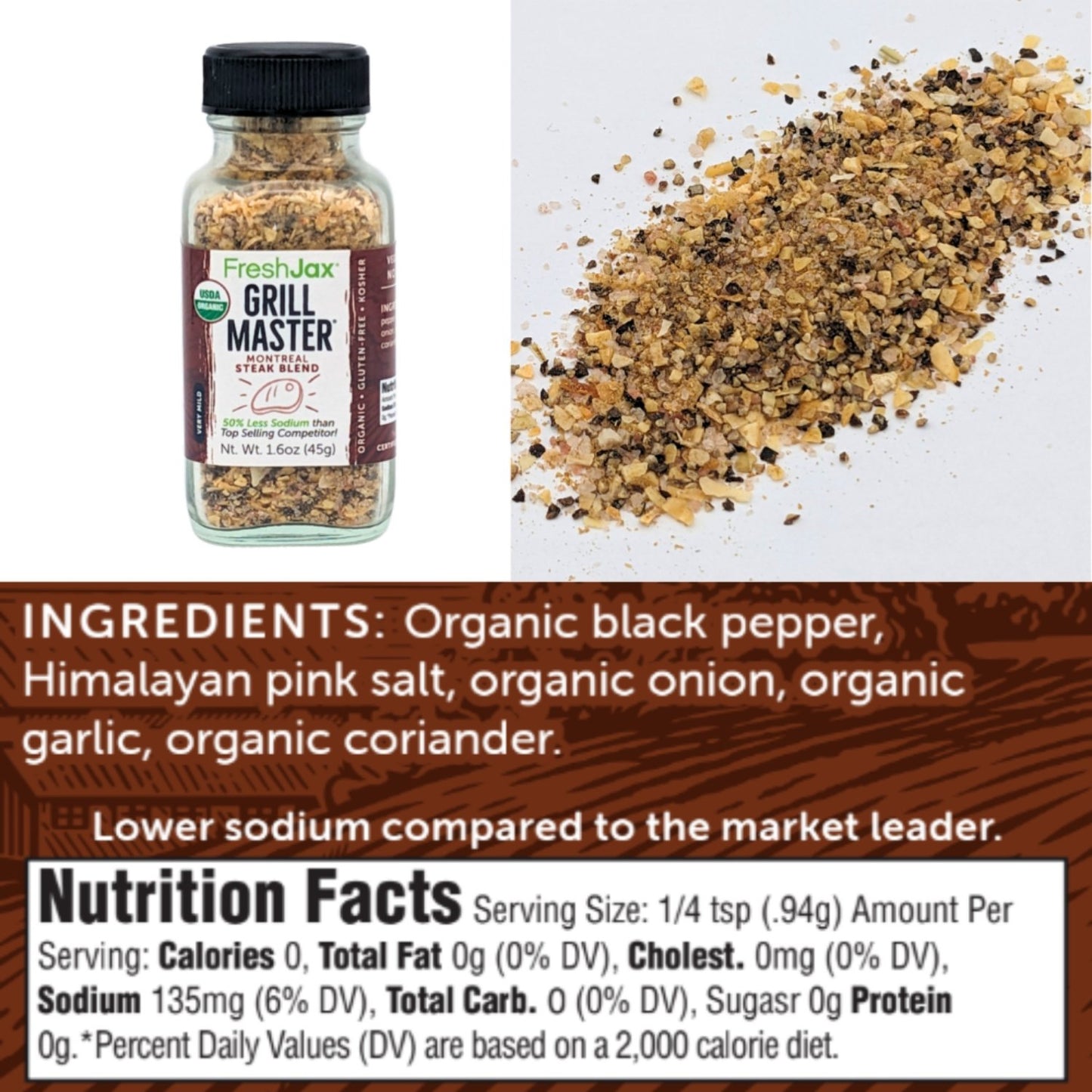FreshJax Organic Spices Grill Master Steak Ingredients and Nutritional Information