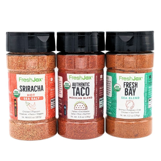 Seasonings Gift Set, 3-Pack: Sriracha Hot Sea Salt , Authentic Taco Mexican Blend , Fresh Bay Sea Blend