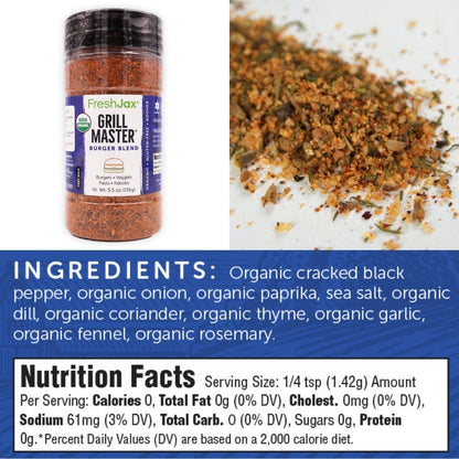 FreshJax Grill Master Burger Large Bottle Ingredients and Nutritional Information
